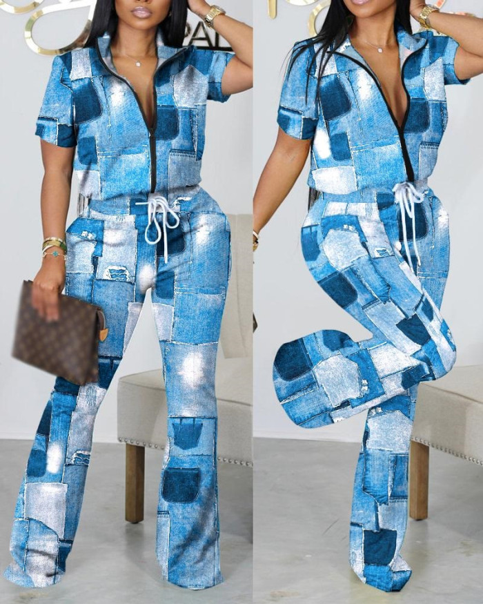 Pattern Print Matching 2 Piece Outfit