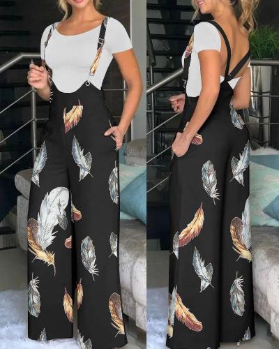 Print Wide Leg Overall Jumpsuit