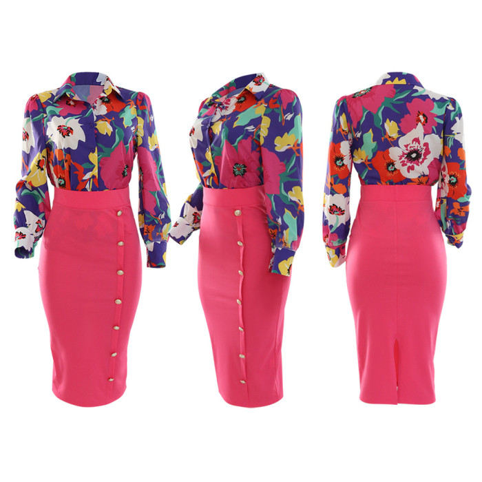 Floral Print And Pencil Skirt Set 