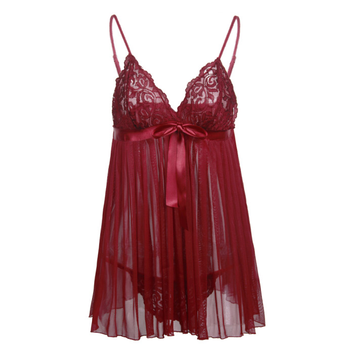 Plus Size Lace Pleated Mesh Babydoll