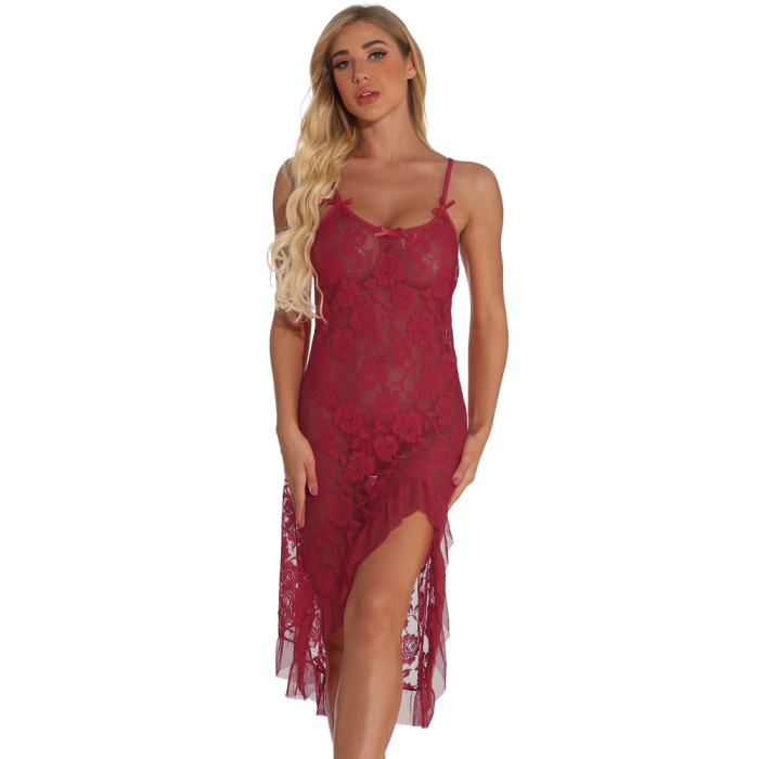 Sexy Mesh Lace Rose Funny Sleeping Dress