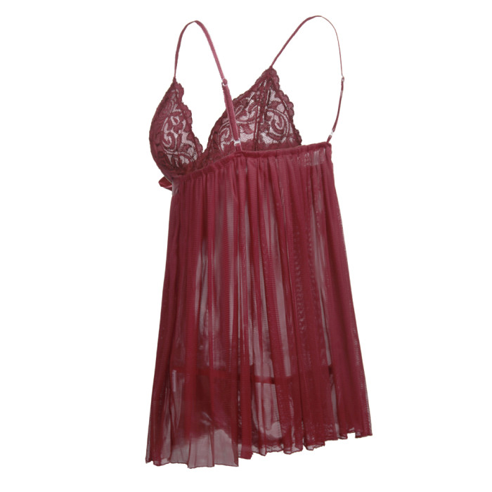 Plus Size Lace Pleated Mesh Babydoll