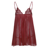 Plus Size Lace Pleated Mesh Babydoll