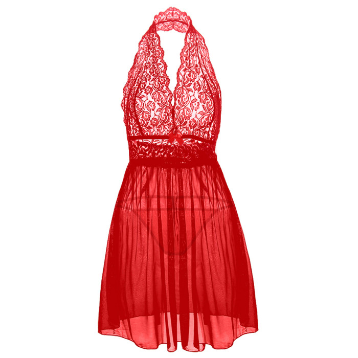 Lace Mesh Sexy Neck Hanging Funny Sleeping Dress