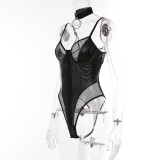 Mesh Leather Sexy Bodysuit 