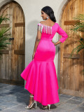 Women's Solid Color Fashion One Shoulder One Sleeve Sexy Dress Evening Dresses