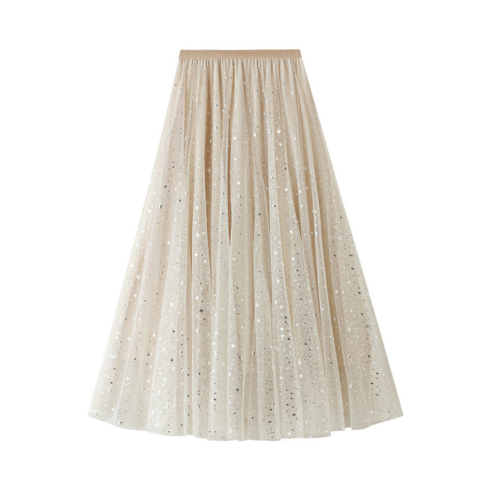 Sequin A-line Mesh Seeded Bollywood Skirt