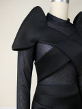 Women Sexy Crisscross Mesh Patchwork Dress