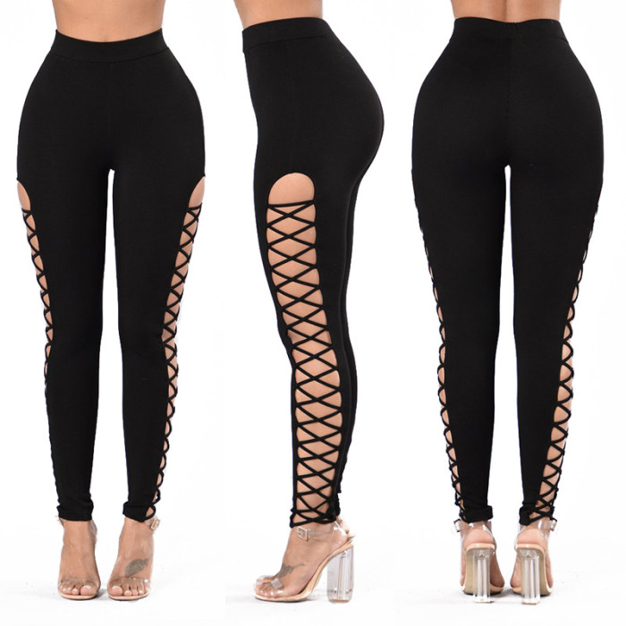 Side Cross Leggings With Straps Cropped Pants