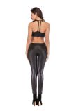 Women's Sequin Leggings With Imitation Leather Stitching and Color Changing Pants