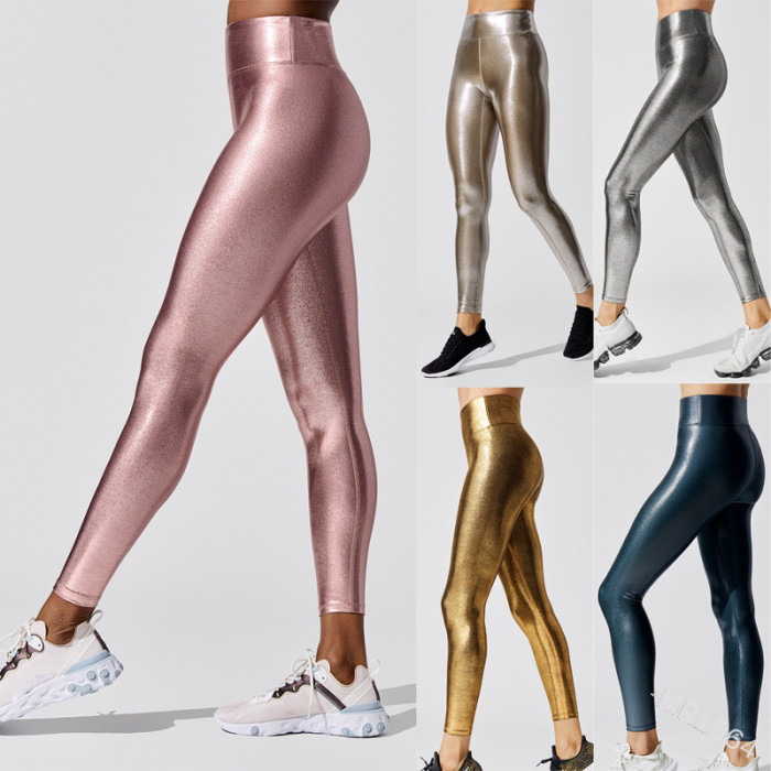 Gold Plated Solid Color Casual Yoga Pants