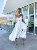 Deep V Split Suspender Dress
