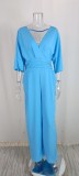 Solid Color Ins Short Sleeved Low V-neck Jumpsuit