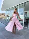 Deep V Split Suspender Dress