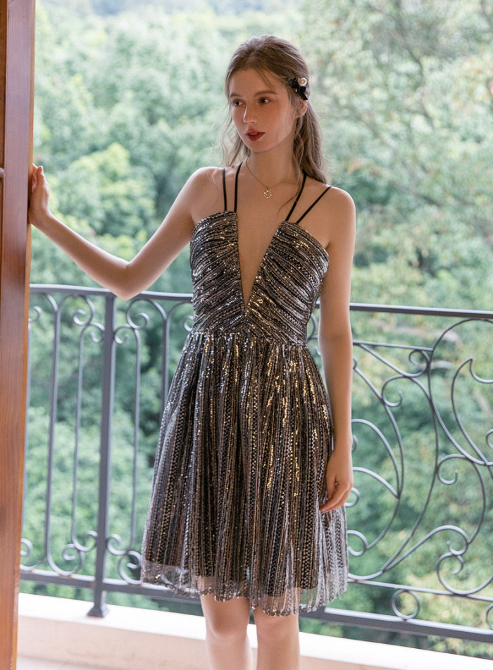 Strap Backless Sequin Sexy Dress