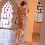 Sequin V Neck Prom Tassel Dress