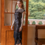 Sequin Party  Neck Fringe Flapper Dress