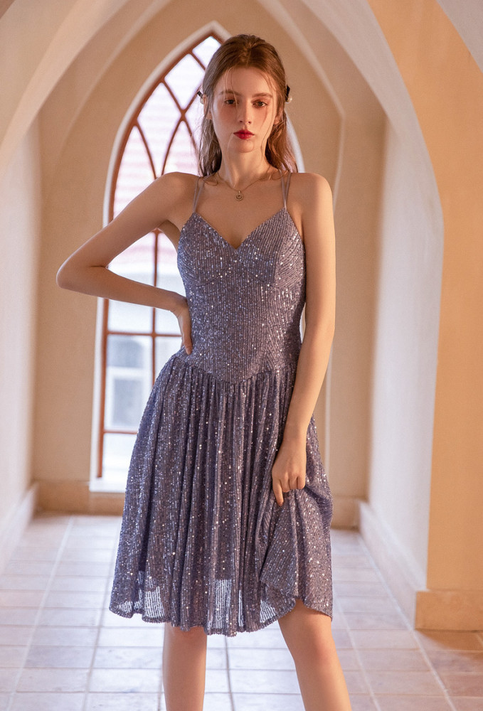 Women's Strap Backless Sequin Party Evening Dress