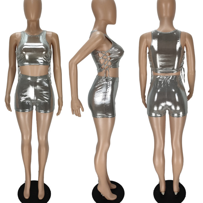 Women's Trendy Metallic Strap Hollowed Out Two-piece Set