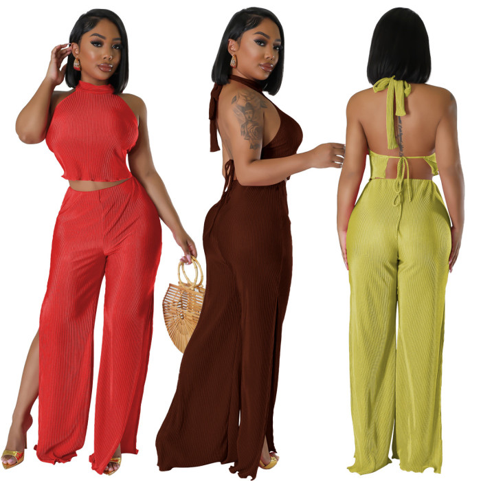 Sexy Fashion Open Back Split Two Piece Set