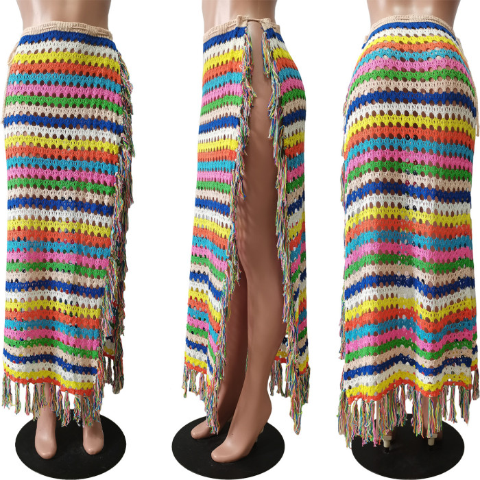 Women's Sexy Crochet Tassel Lace-Up Casual Beach Skirt