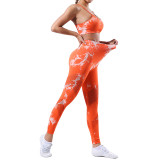 2pcs Tie Dye Yoga Bra and High Waist Leggings Set