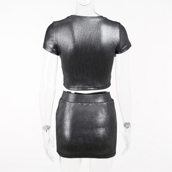 PU Leather Cutout Top and Shorts Two Piece