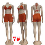 Embroidery Casual Straps Sports 3 Piece Short Set