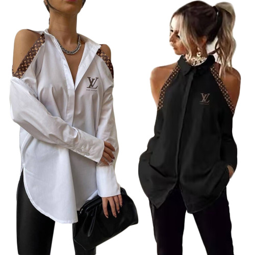 Ladies Cold Shoulder Loose Elegant Printed Letter Shirt