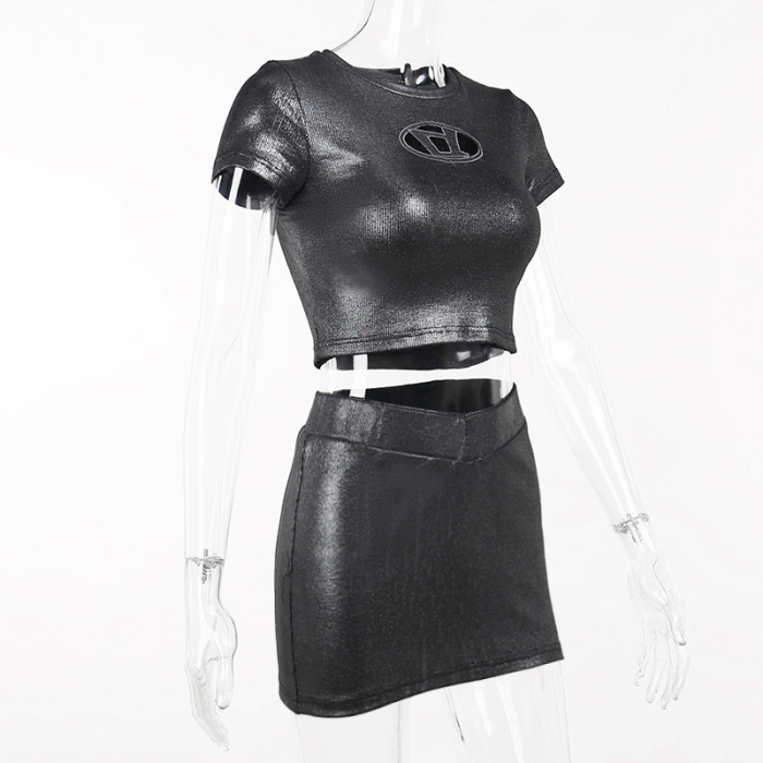 PU Leather Cutout Top and Shorts Two Piece
