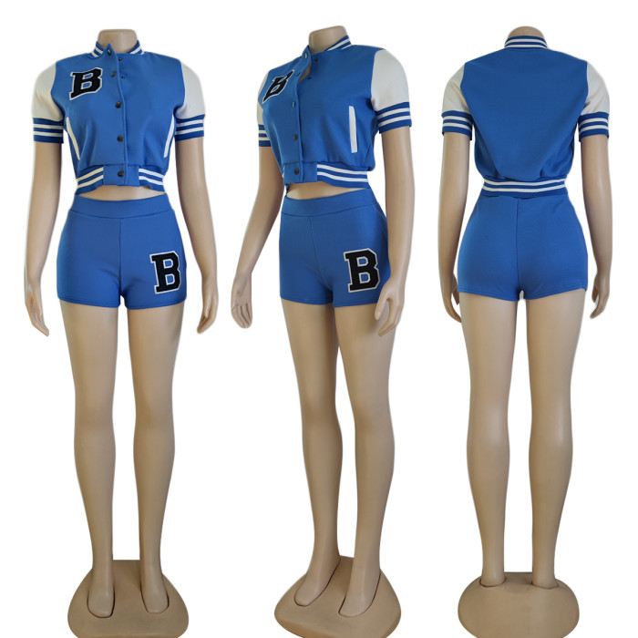 Women's Printed Short Sleeve Shorts Baseball Uniform Two Pieces
