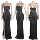 Slit Sexy Diamond Party Cocktail Dress