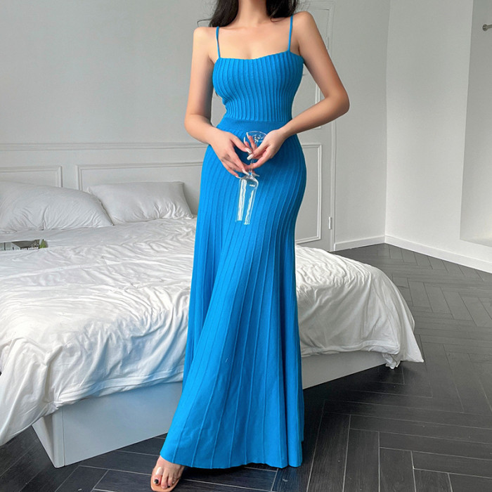 Women Sexy Solid Color Sling Dress