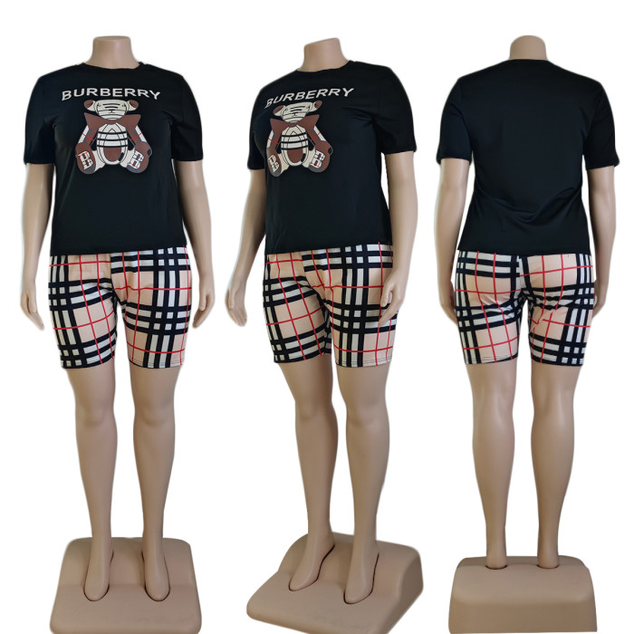 Pius Size Printed Short Sleeve Shorts Set