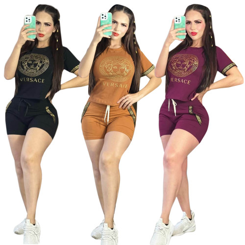 Summer Bronzing Casual Short Sleeve Shorts Set