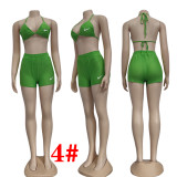 Embroidery Casual Straps Sports 3 Piece Short Set