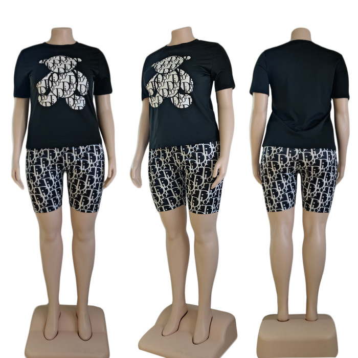 Pius Size Printed Short Sleeve Shorts Set