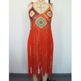 Women Sexy Fringe Beach Midi Dress