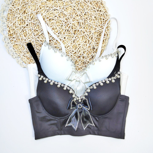 Bow Tie With Beads Push Up Strap Crop Top