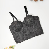Vintage Maze Curve Embroidered Push Up Strap Crop Top