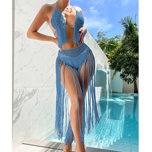 Women's Tassel Beach Sexy Backless Swimwear Bikini Set Beach Dress