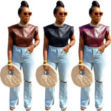 Women's Solid Color Casual Round Neck Crocodile Top