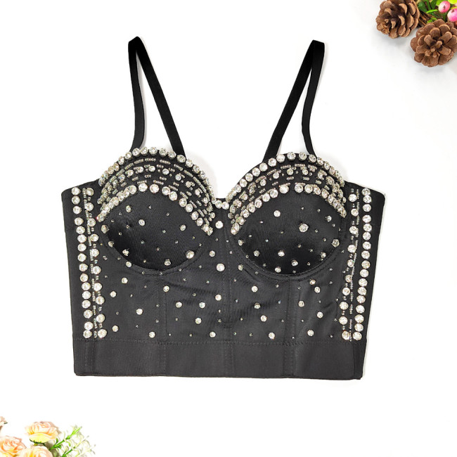 Beaded Bright Diamond Strapless Fishbone Fitted Outdoor Wear Corset Sexy Camisole