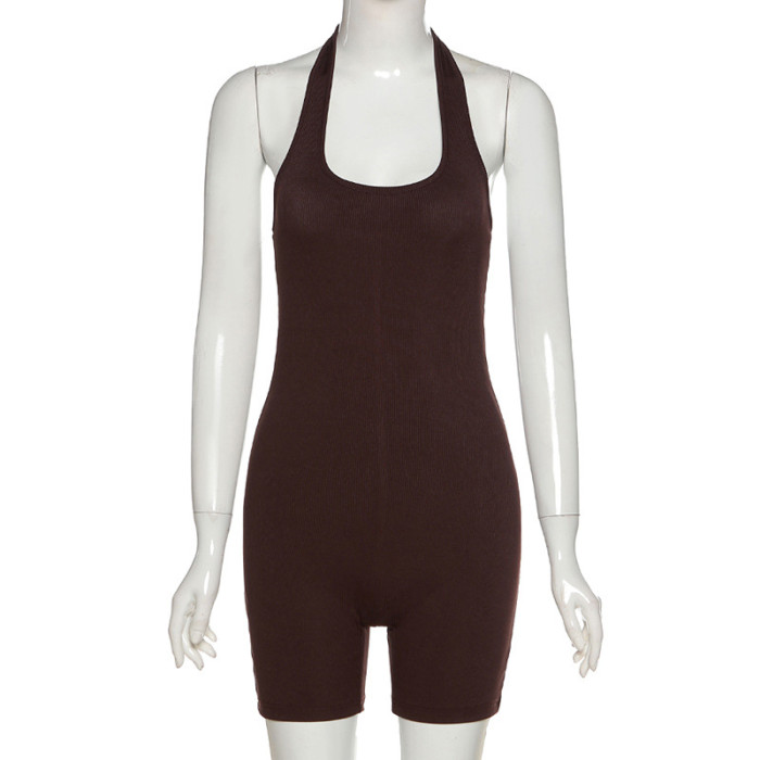 Round Neck Ribbed Workout Romper