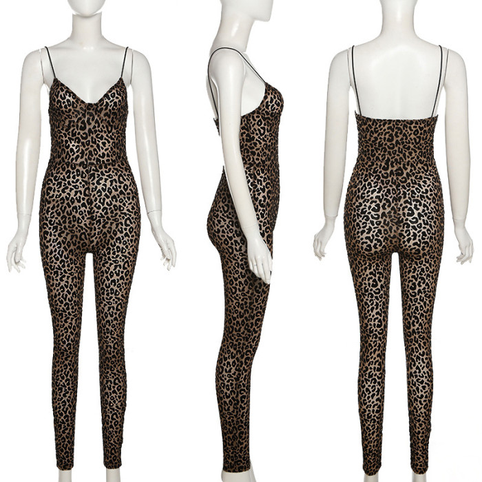 Leopard Print Sleeveless Tight Jumpsuit