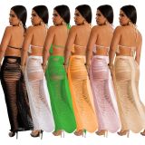 Summer Women Sexy Tassel Knitting Beach Dress Two-piece Set