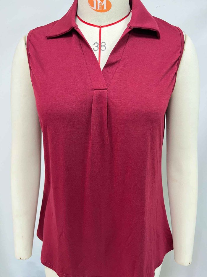 Solid Color Lapel Loose T-shirt Top Women's Sleeveless Vest