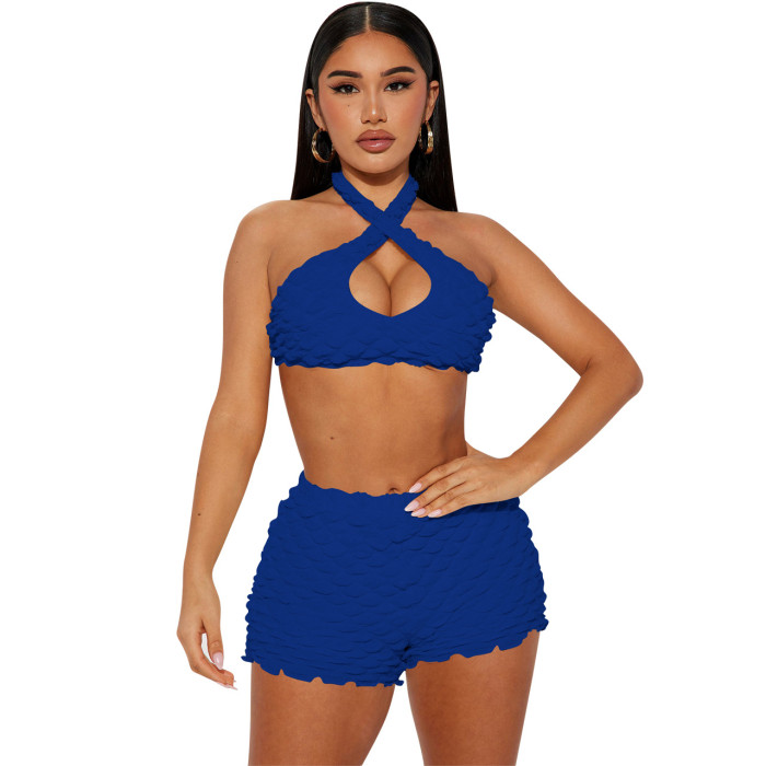 Sexy Fashion Casual Hanging Neck Two Piece Set