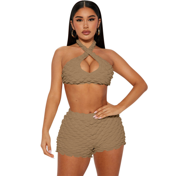 Sexy Fashion Casual Hanging Neck Two Piece Set