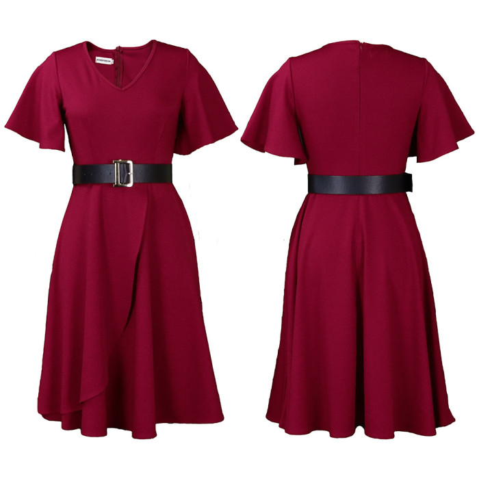 Women's Bell Bottom Sleeve Solid Plus Size Dress